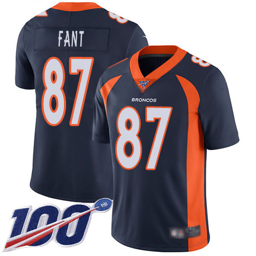 Men Denver Broncos 87 Noah Fant Navy Blue Alternate Vapor Untouchable Limited Player 100th Season Football NFL Jersey